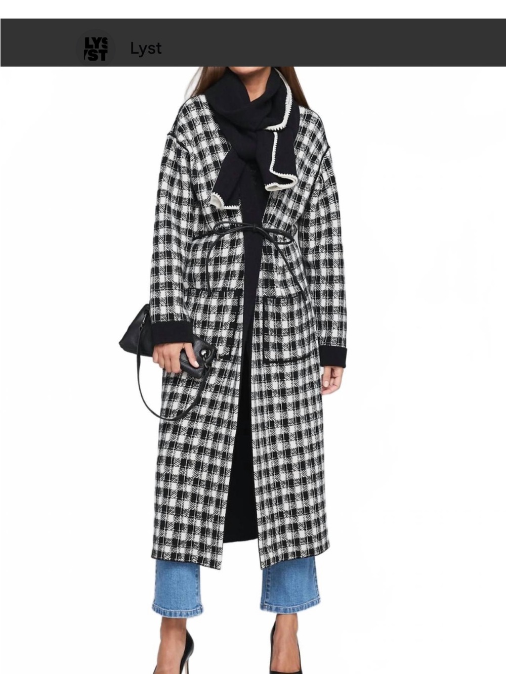 NIC+ZOE Black and White Plaid Duster Jacket with Belt in Black and White